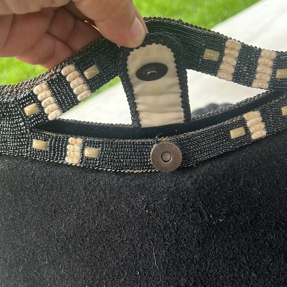 Mary Frances Vintage Beaded Handbag Black Suede Boho Leaf Design – Missing Beads - Picture 7 of 10